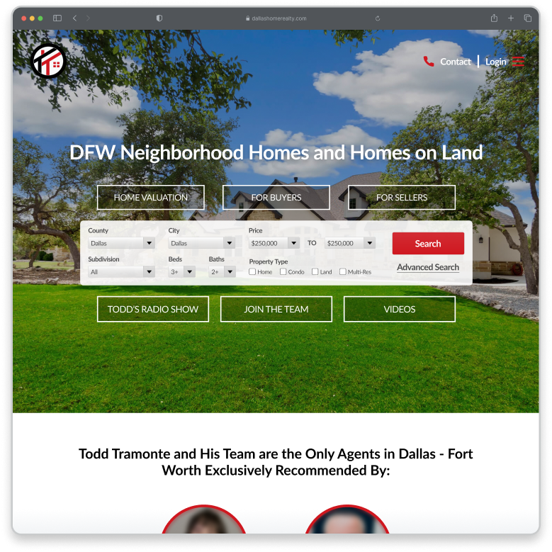 Real Geeks Client Site dallashomerealty.com Mockup
