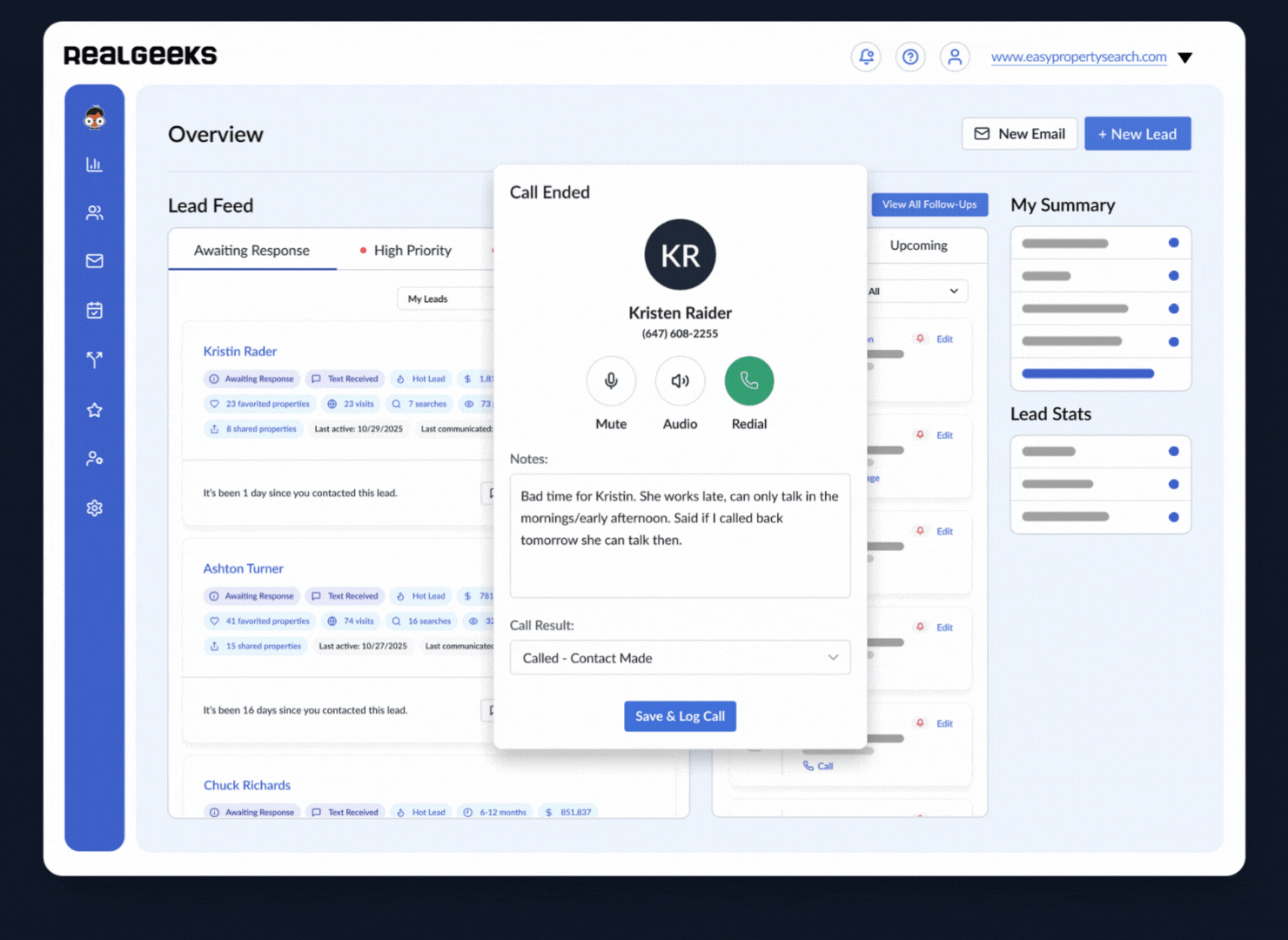 Real Geeks Dialer Add Notes Log Call - Oct 25 Release Website Graphic