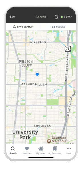 Real Geeks MoveTo Mobile App Map Search Results