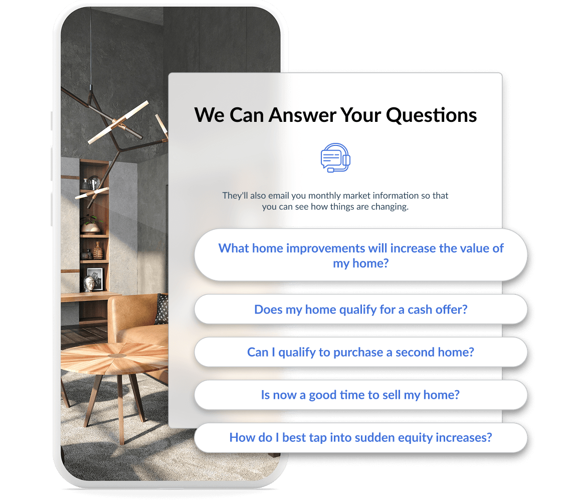 We Can Answer Your Questions EstateIQ Graphic Royal Blue
